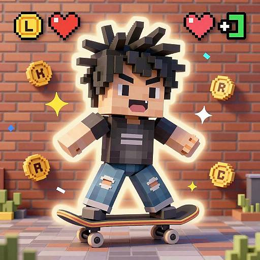 3D Voxel Pixel Punk Skateboarder