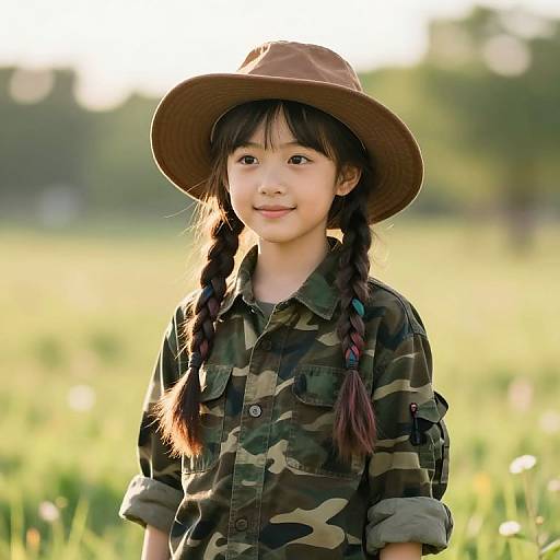 Confident Girl in Braids and Camouflage