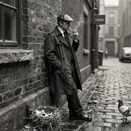 Noir Detective in Rainy City Alley