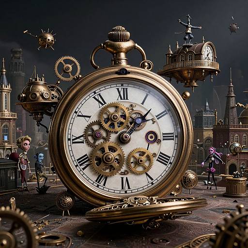 Surreal Steampunk Pocket Watch City