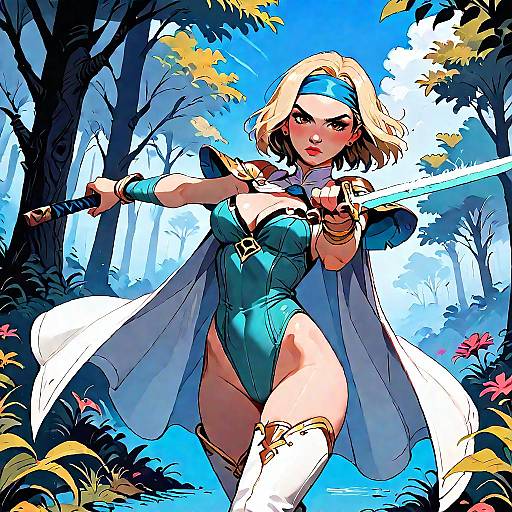 Blonde Warrior Girl in Forest