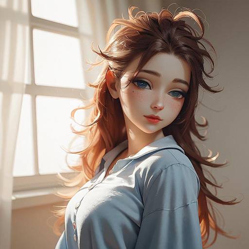 Cozy Girl in Pajamas by Sunlit Window