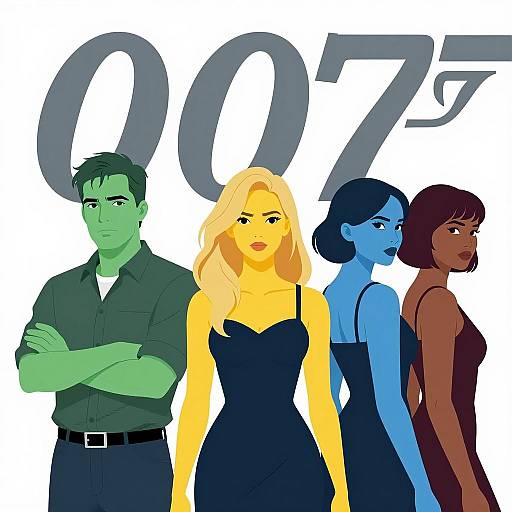 Intense Group Illustration with 007 Theme
