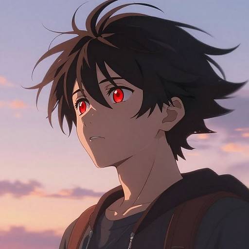 Emotional Anime Hero with Red Eyes