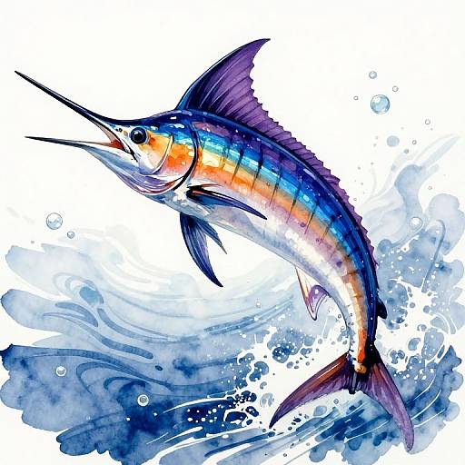 Dynamic Watercolor Marlin Illustration