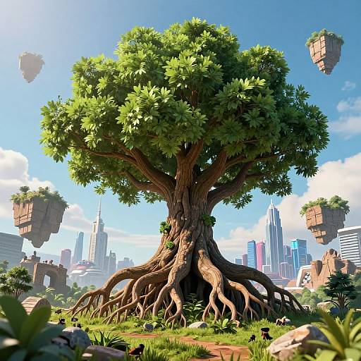 Surreal 3D Colossal Tree Landscape