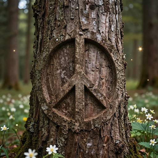 Ancient Peace Symbols on Tree Bark