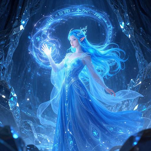 Blue Haired Elf Mage Casting Spell