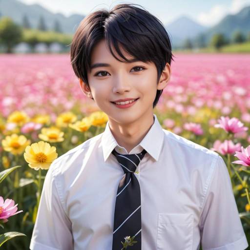 Charming Boy in a Flower Field