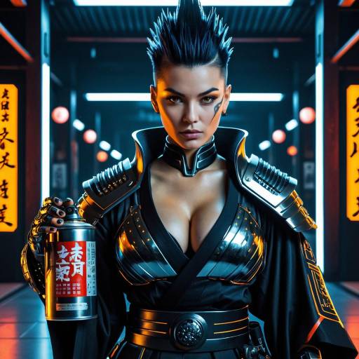 Cyborg Samurai Woman in Futuristic Dojo