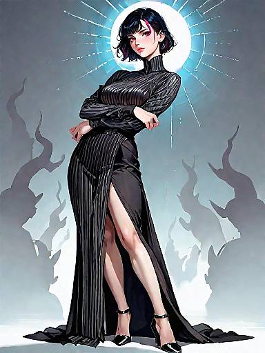 Elegant Woman in Striped Evening Dress