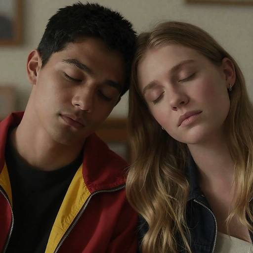 Young Couple with Eyes Closed Leaning Together