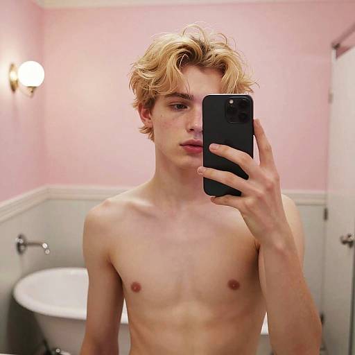 Moody Mirror Selfie in Retro Bathroom