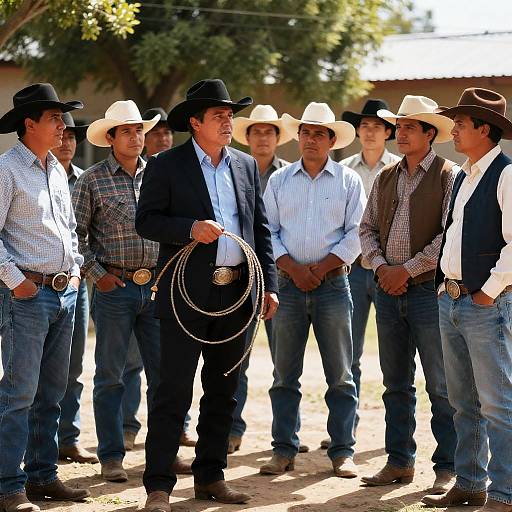 Cowboys in Attire Under Bright Sunlight