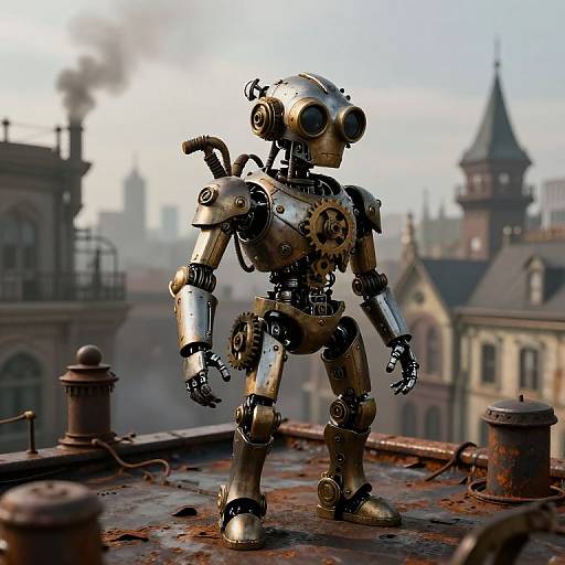 Steampunk Mechanical Creature Over Victorian City