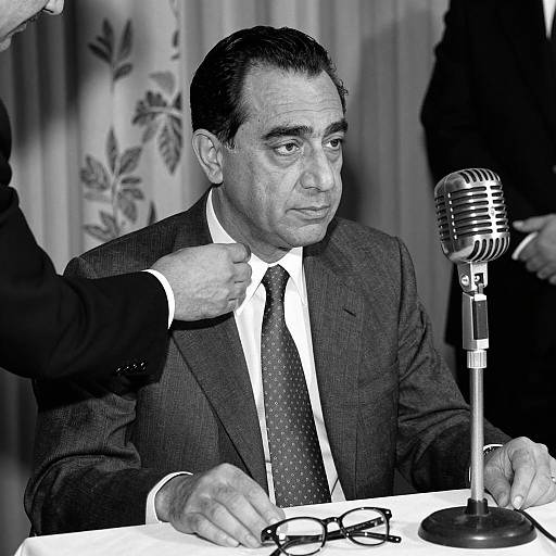 Man in Suit with Microphone Preparing for Speech