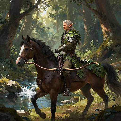 Elven Ranger in Ancient Forest