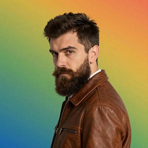 Serious Bearded Man with Vibrant Background