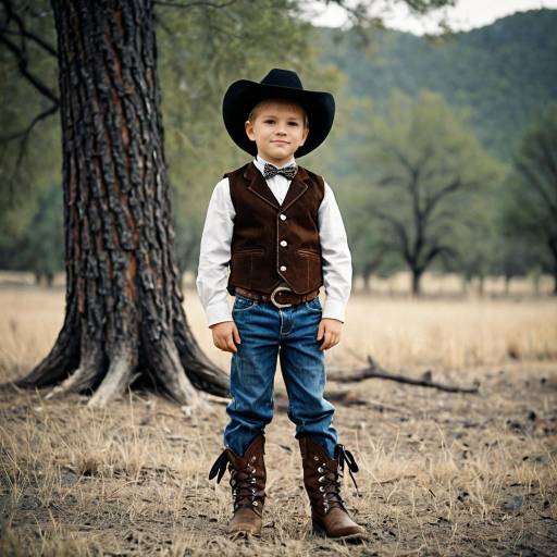 Young Boy in Cowboy Outfit Outdoors