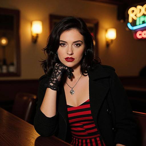 Vintage Bar Portrait of Dark-Haired Woman