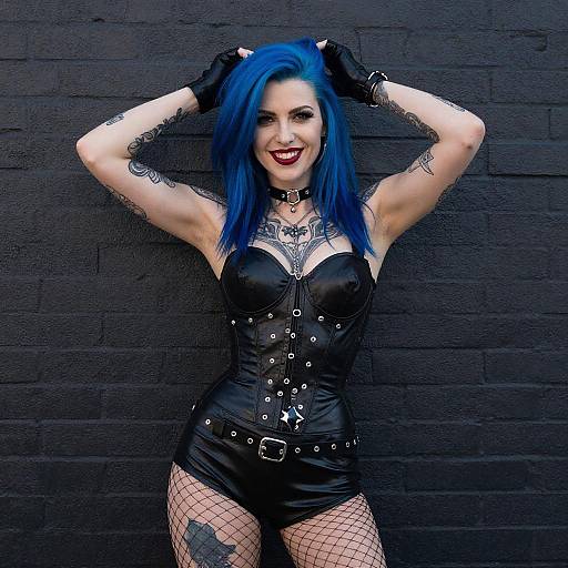 Edgy Woman with Blue Hair and Tattoos