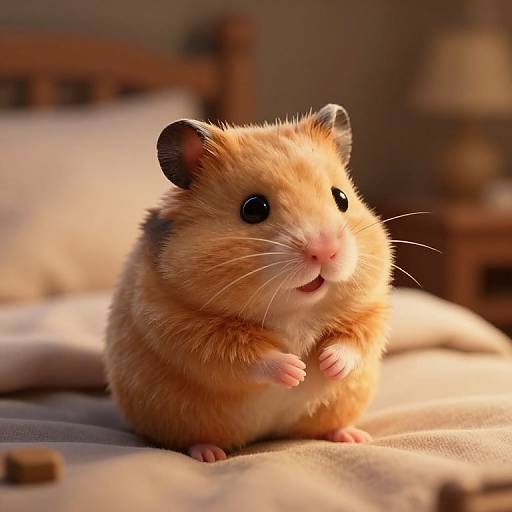 Photorealistic Detailed Hamster on Bed