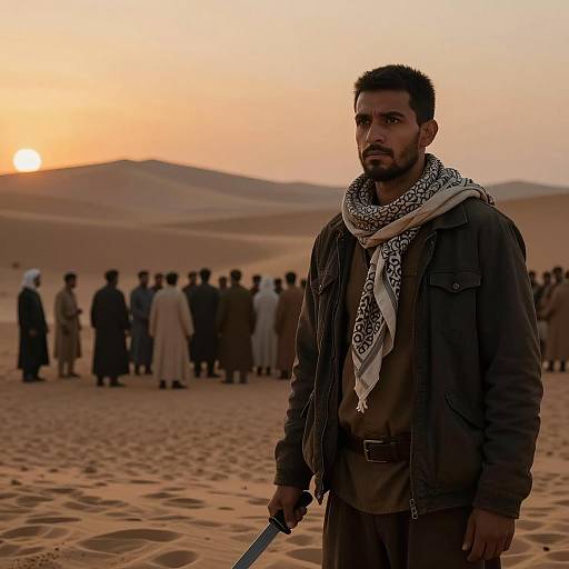 Determined Figure in Desert Landscape