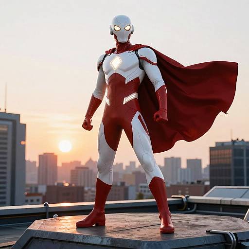 Red and White Superhero at Sunset