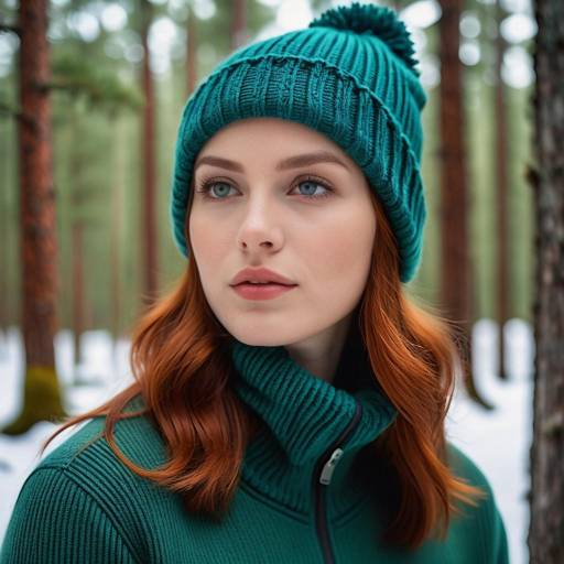 Serene Redhead in Snowy Forest Portrait