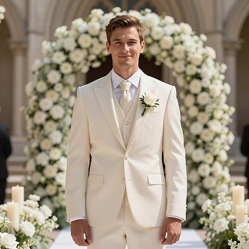 Groom in Cream Wedding Suit