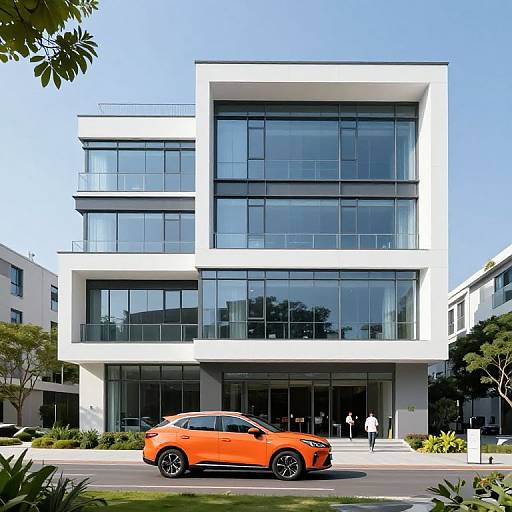 Modern Multi-Story Building with Car