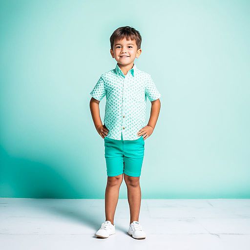Happy Little Boy in Mint Outfit
