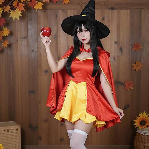 Asian Woman in Vibrant Witch Costume