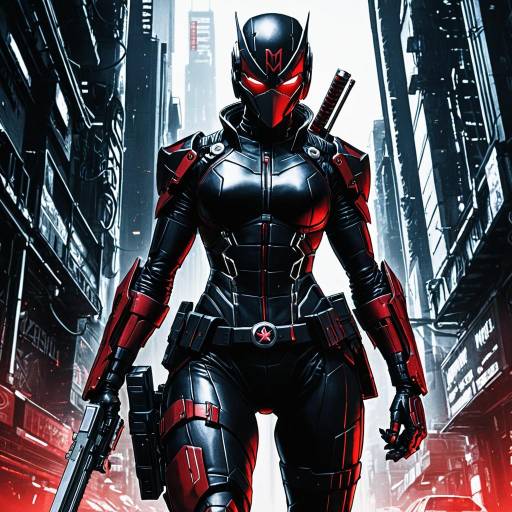 Cybernetic Assassin in Black and Crimson Armor