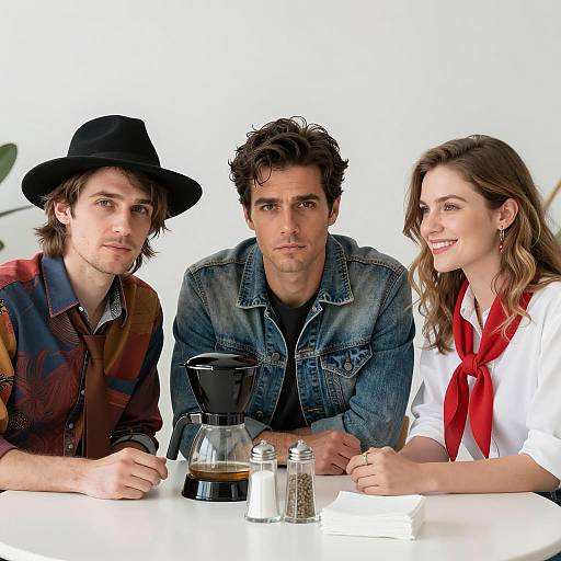 Diverse Trio at a Coffee Table