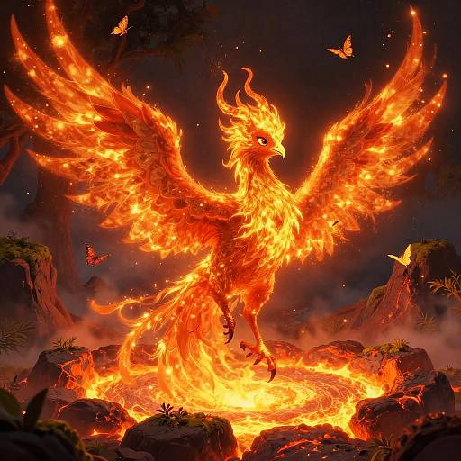 Radiant Phoenix Hatchling in Volcanic Crater