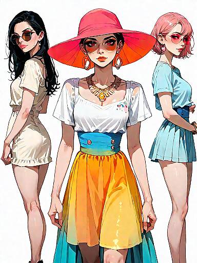 Stylish Women in Summer Dresses and Sunglasses