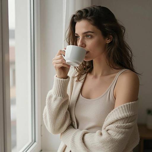 Woman Drinking Coffee by Window