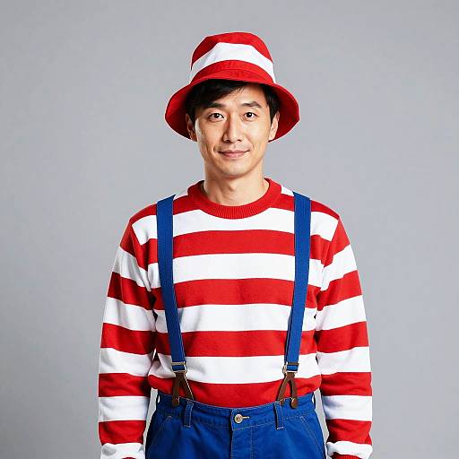 Man in Waldo Costume with Red and White Striped Sweater
