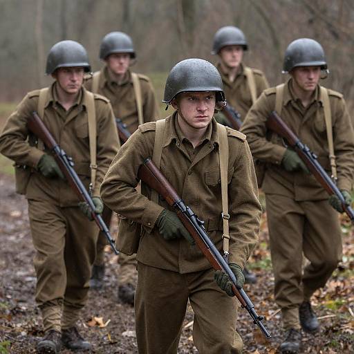 WWII Soldiers Advancing in Forest