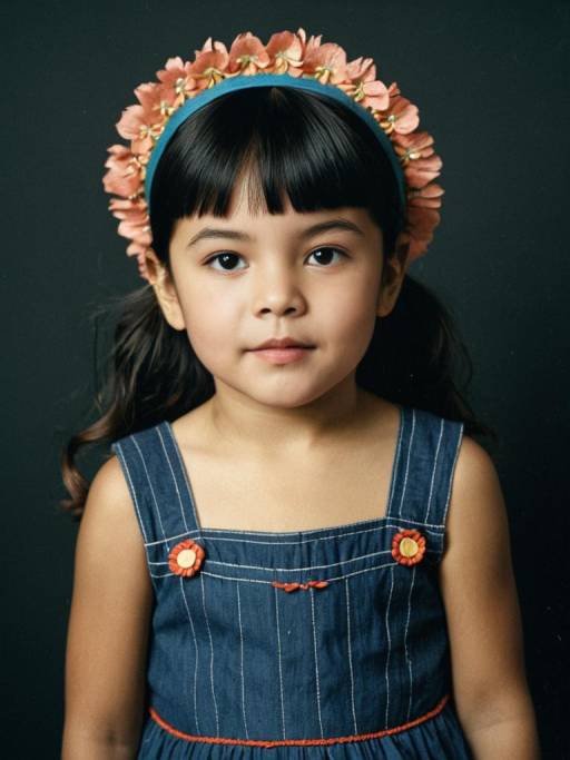 Girl in Blue Rosita Costume with Floral Headband