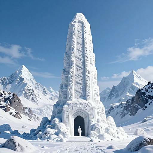 Surreal Giant-Carved Snowy Monument