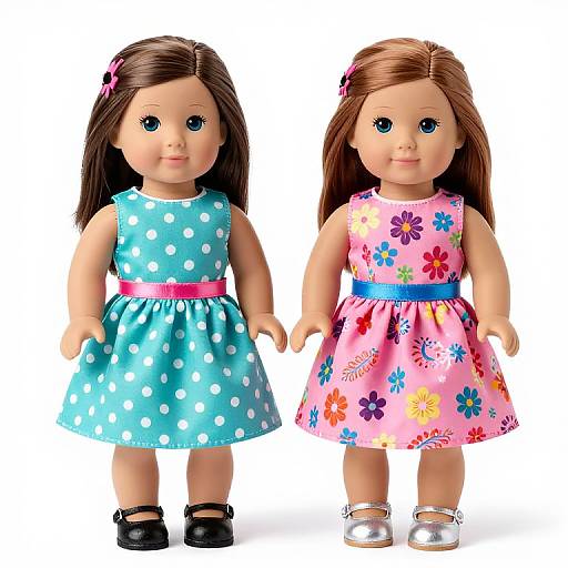 Two American Girl Dolls in Colorful Dresses