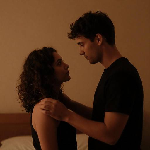 Dimly Lit Orange-Hued Intimate Couple