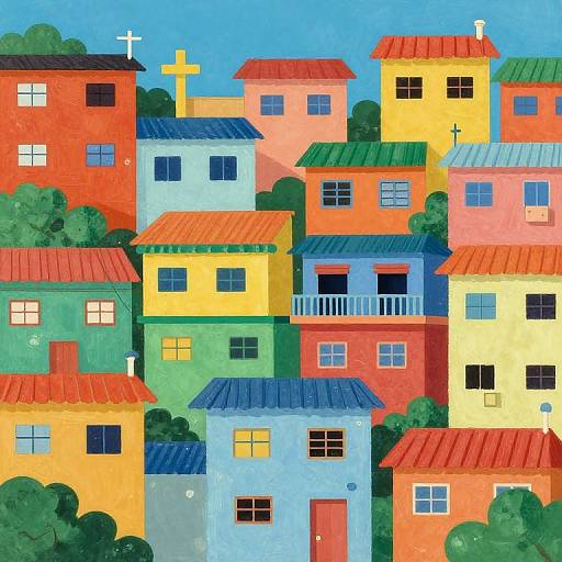 Colorful Naive Art Brazilian Favela