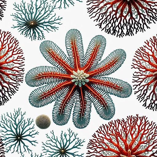 Surreal Microscopic Coral Polyps and Transparent Seastar Illustration