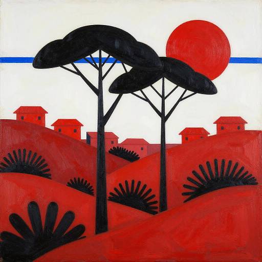 Bold Abstract Landscape with Umbrella Trees