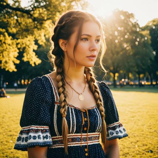 Woman with Double Dutch Braids in Bohemian Dress