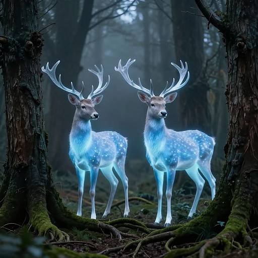 Ethereal Blue Deer in Misty Forest