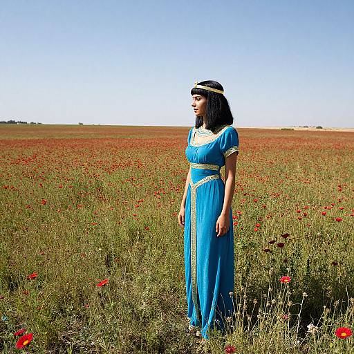 Ancient Egyptian Woman in Crimson Field